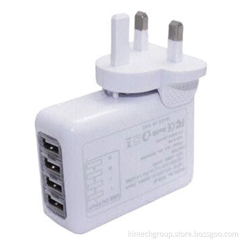 4 USB Port Wall Charger with EU, UK, Us, Au ChangeableNew